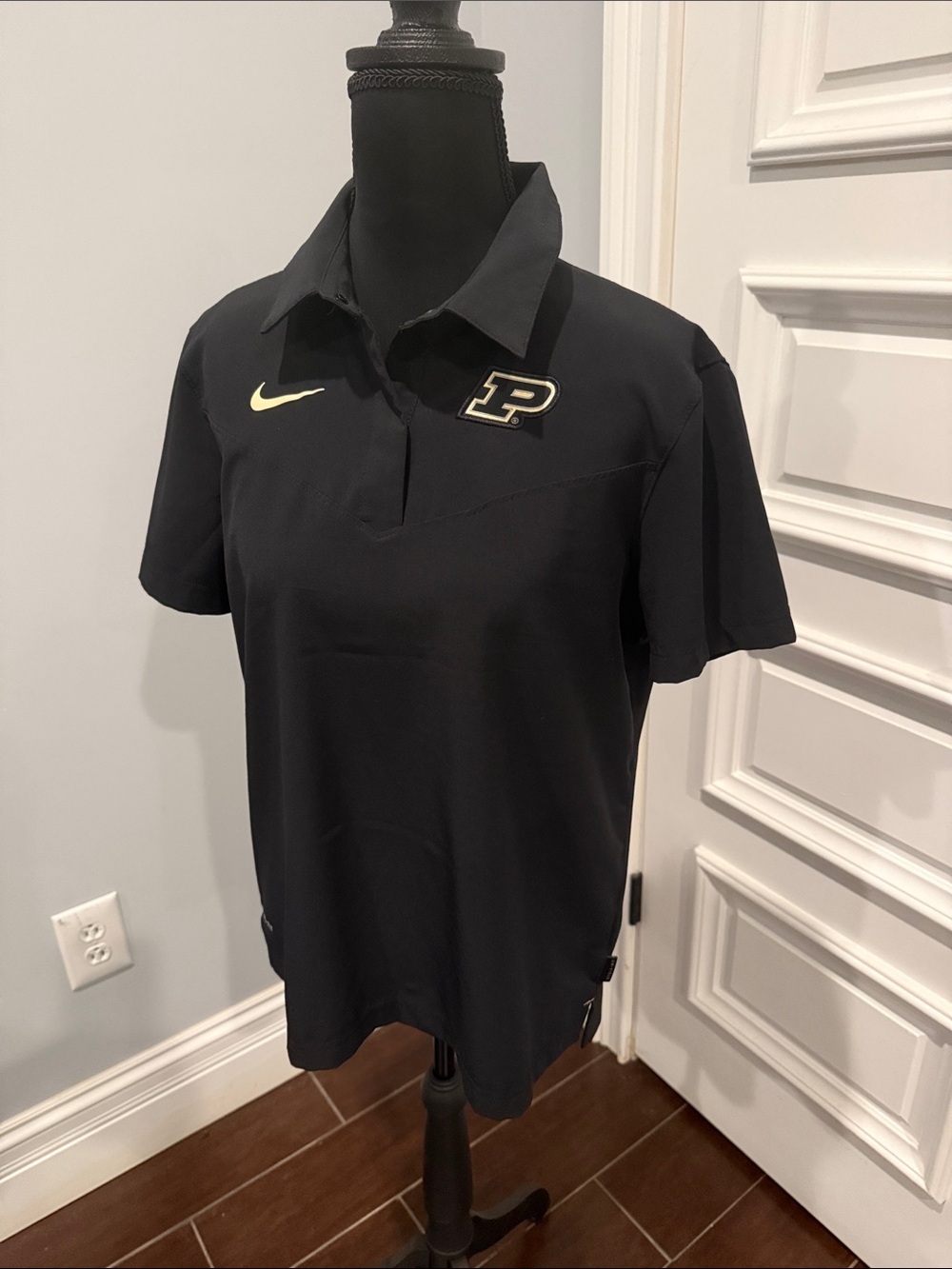 Purdue Nike Black Short-Sleeve Button Down Shirt with Gold Accents